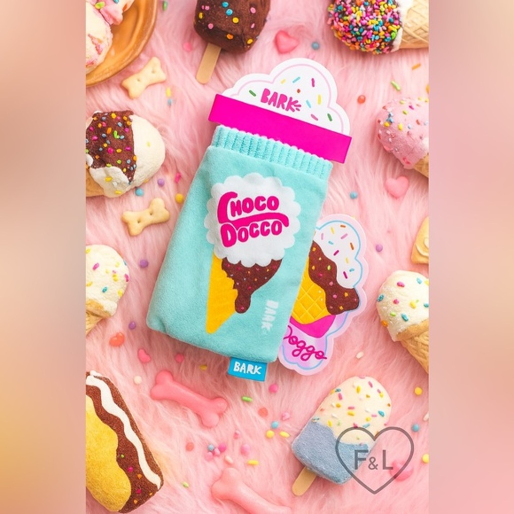 Bark Box Noco Doggo Ice Cream Plush Dog Toy Crinkle Squeaker NWT